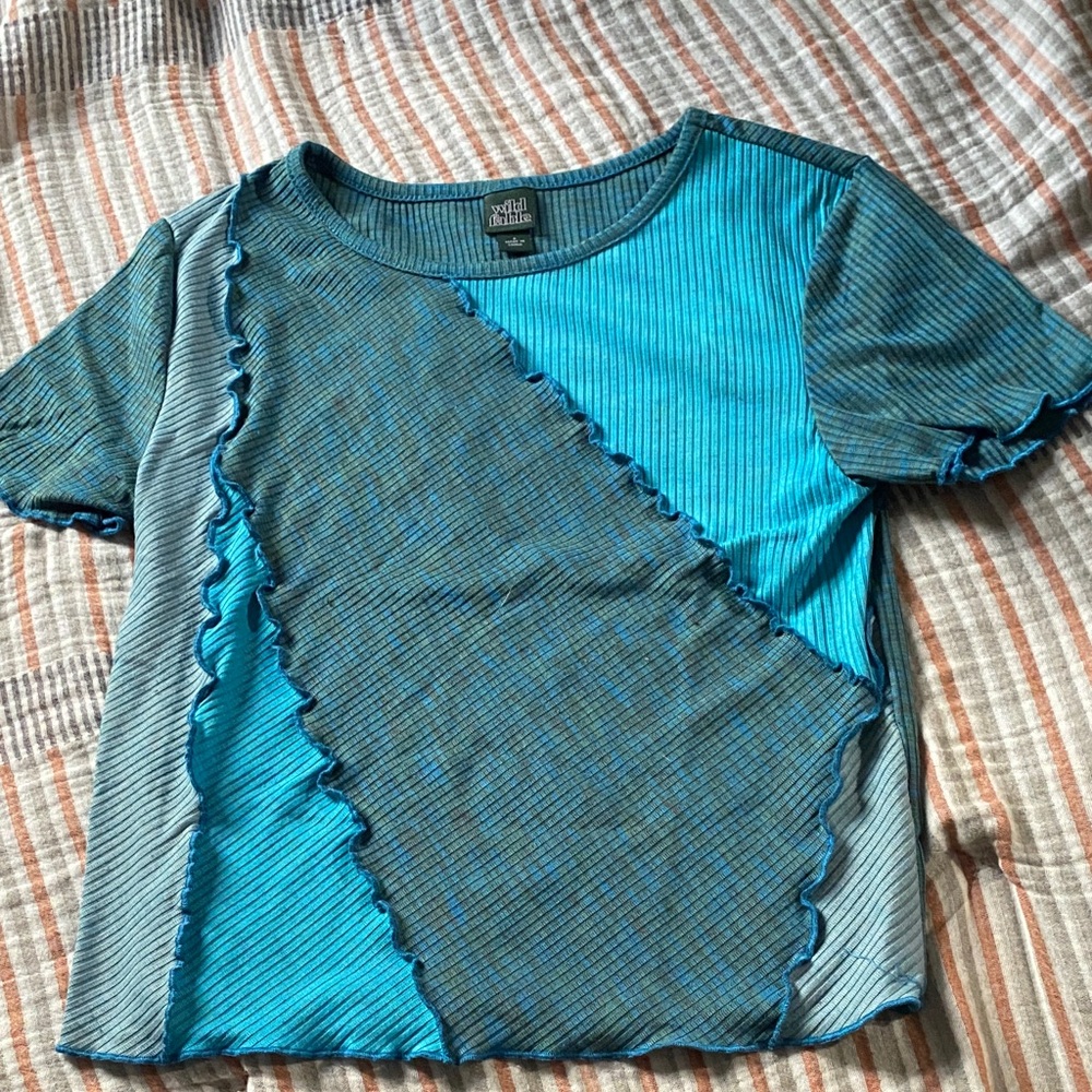 Wild Fable Teal and Blue Ruffled Crop Top